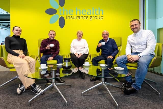 Cllr Margaret Meling, centre, with, from left, Far North's Mischa Steele; Adam Brown and Kevin Pritchard of The Health Insurance Group, and Shaun Darcy, Elite Marketing and Sales.