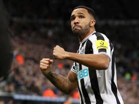 NEWCASTLE UPON TYNE, ENGLAND - FEBRUARY 04: Callum Wilson of Newcastle United celebrates after scoring the team's first goal during the Premier League match between Newcastle United and West Ham United at St. James Park on February 04, 2023 in Newcastle upon Tyne, England. (Photo by George Wood/Getty Images)