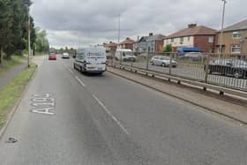 The A194 westbound carriageway near the Lindisfarne Roundabout.

Photograph: Google