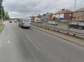 The A194 westbound carriageway near the Lindisfarne Roundabout.

Photograph: Google