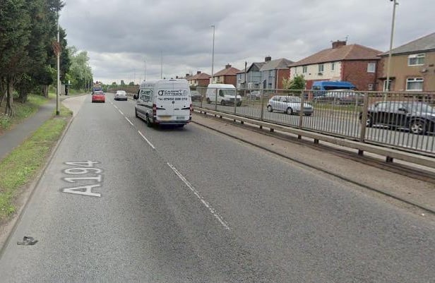 The A194 westbound carriageway near the Lindisfarne Roundabout.

Photograph: Google