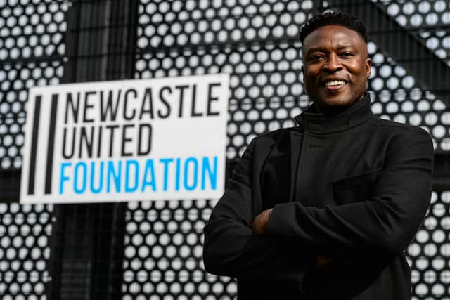 Shola Ameobi at NUCASTLE, the new home of the Newcastle United Foundation.