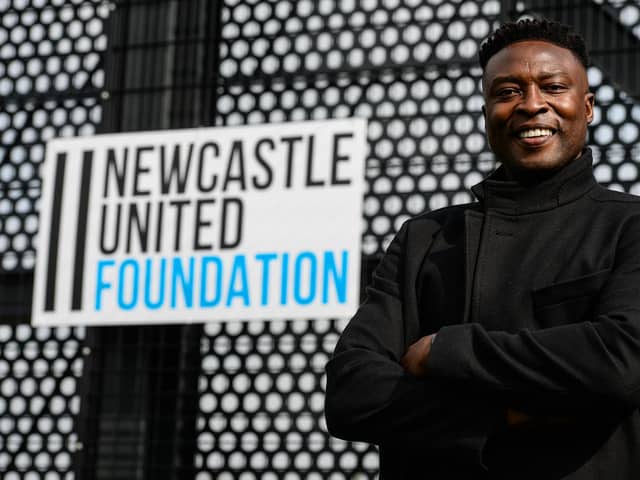 Shola Ameobi at NUCASTLE, the new home of the Newcastle United Foundation.