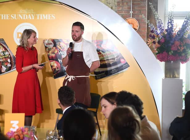 Laurel Ives and chef Steve Edwards during the Sunday Times Dish Magazine Lunch at Advertising Week Europe 2016 at Picturehouse Central on April 21, 2016 in London, England.  (Photo by Stuart C. Wilson/Getty Images for Advertising Week Europe)