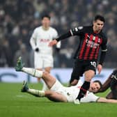 LONDON, ENGLAND - MARCH 08: Brahim Diaz of AC Milan runs with the ball after evading Ben Davies of Tottenham Hotspur during the UEFA Champions League round of 16 leg two match between Tottenham Hotspur and AC Milan at Tottenham Hotspur Stadium on March 08, 2023 in London, England. (Photo by Justin Setterfield/Getty Images)