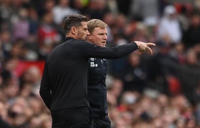 Newcastle United head coach Eddie Howe, right, and his assistant Jason Tindall.