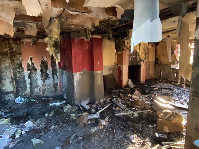 Even from the outside, extensive damage to the inside of the building could be seen