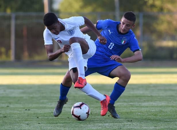 Jordan Hackett representing England U15s  (Photo by Pier Marco Tacca/Getty Images)