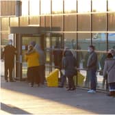 Queues of people outside of the Nighingale Hospital in Sunderland as the facility opened as a mass vaccination site.