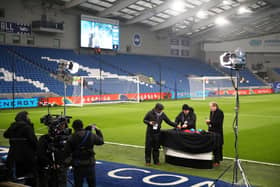 Broadcasters at the Amex Stadium.