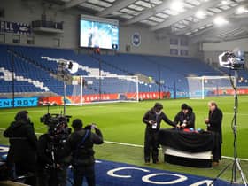 Broadcasters at the Amex Stadium.