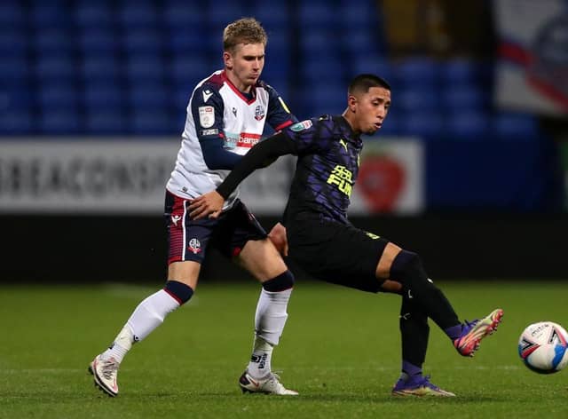 Newcastle United's Rodrigo Vilca in against against Bolton Wanderers in the 2020/21 season.