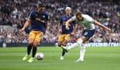 Harry Kane of Spurs shoots at goal during the Premier League match between Tottenham Hotspur and Newcastle United at Tottenham Hotspur Stadium on October 23, 2022 in London, England. (Photo by Julian Finney/Getty Images)