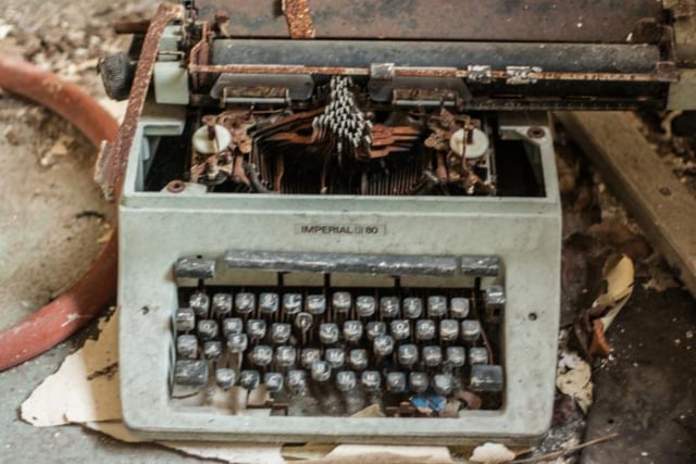 A typewriter stood frozen in time at the hospital following the closure.