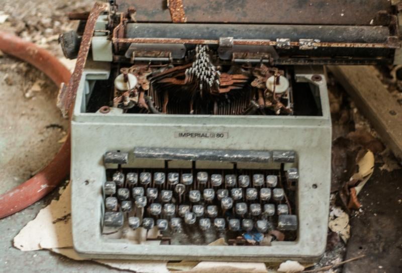 A typewriter stood frozen in time at the hospital following the closure.