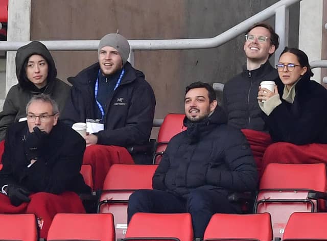 Steve Davison (bottom left) at the Stadium of Light with Kyril Louis-Dreyfus