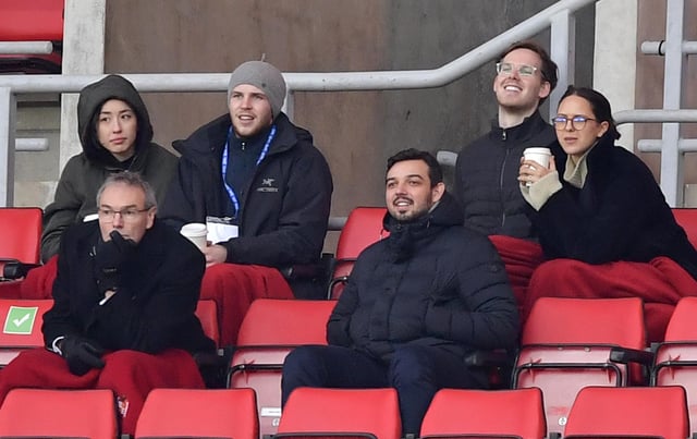 Steve Davison (bottom left) at the Stadium of Light with Kyril Louis-Dreyfus