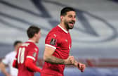 Aleksandar Mitrovic celebrates after scoring Serbia's second goal.