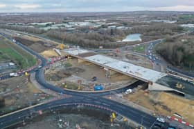 A drone image taken by Highways England as work is carried out at Testo's Roundabout.