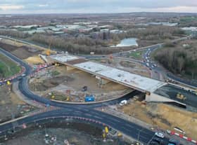 A drone image taken by Highways England as work is carried out at Testo's Roundabout.