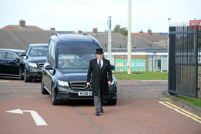 The cortege arrives for the funeral of Alan Kerr, former South Tyneside Council deputy leader and Hebburn councillor.