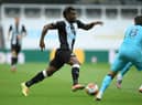 NEWCASTLE UPON TYNE, ENGLAND - JULY 15: Newcastle wing wizard Allan Saint-Maximin in action during the Premier League match between Newcastle United and Tottenham Hotspur at St. James Park on July 15, 2020 in Newcastle upon Tyne, England.