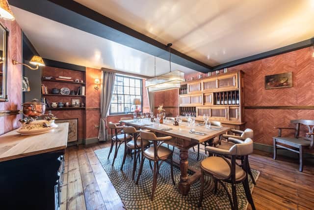 Stylish interiors in the restaurant at The Feathers
