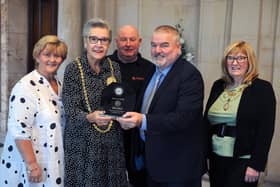 Mayor of South Tyneside Cllr Pat Hay, Mayoress Mrs Jean Copp, Cllr Tracey Dixon, with Great North Dog Walk founder Tony Carlisle, and Stan Yanetta.