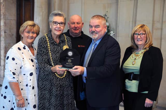 Mayor of South Tyneside Cllr Pat Hay, Mayoress Mrs Jean Copp, Cllr Tracey Dixon, with Great North Dog Walk founder Tony Carlisle, and Stan Yanetta.