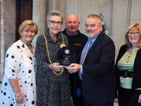 Mayor of South Tyneside Cllr Pat Hay, Mayoress Mrs Jean Copp, Cllr Tracey Dixon, with Great North Dog Walk founder Tony Carlisle, and Stan Yanetta.