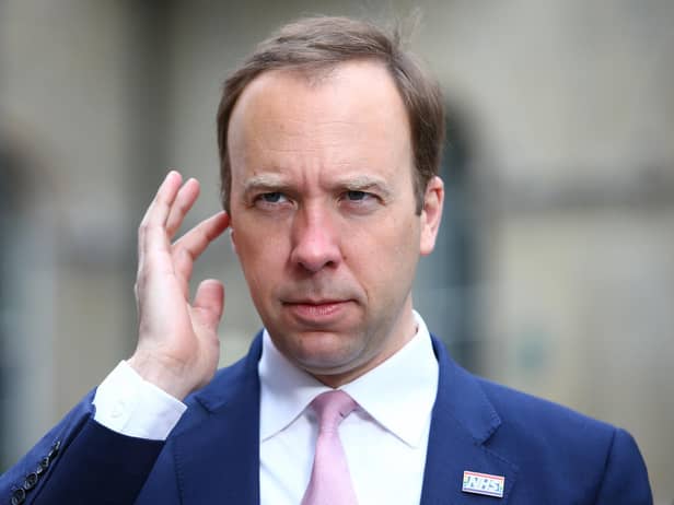 Secretary of State for Health and Social Care, Matt Hancock gives an interview to Sky outside the BBC for the Andrew Marr show on May 16, 2021 in London, England. Today's show takes place a day before the UK further eases its Covid-19 lockdown measures, permitting more indoor activities and mixing of different households. (Photo by Hollie Adams/Getty Images)