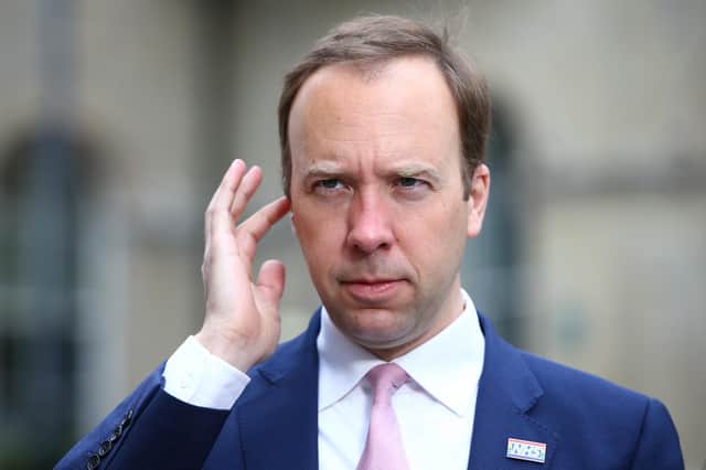 Secretary of State for Health and Social Care, Matt Hancock gives an interview to Sky outside the BBC for the Andrew Marr show on May 16, 2021 in London, England. Today's show takes place a day before the UK further eases its Covid-19 lockdown measures, permitting more indoor activities and mixing of different households. (Photo by Hollie Adams/Getty Images)