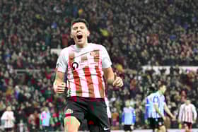 Ross Stewart celebrates his perfect hat-trick at the Stadium of Light