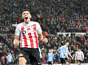 Ross Stewart celebrates his perfect hat-trick at the Stadium of Light