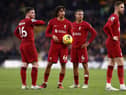 Trent Alexander-Arnold of Liverpool looks on with his team mates during the Premier League match between Wolverhampton Wanderers and Liverpool FC at Molineux on February 04, 2023 in Wolverhampton, England. (Photo by Naomi Baker/Getty Images)