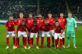 Fabian Schar, back row, second from right, lines up against Croatia.