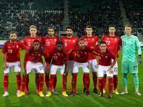Fabian Schar, back row, second from right, lines up against Croatia.