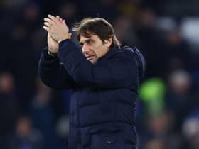 Antonio Conte, Manager of Tottenham Hotspur applauds the fans following the Premier League match between Brighton & Hove Albion and Tottenham Hotspur at American Express Community Stadium on March 16, 2022 in Brighton, England. (Photo by Julian Finney/Getty Images)