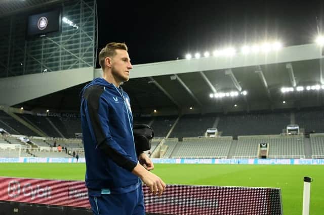 Newcastle United striker Chris Wood arrives at St James's Park for this month's Carabao Cup tie against Leicester City.