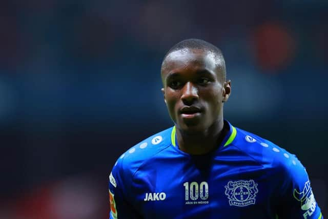 Moussa Diaby of Leverkusen looks on during the friendly match between Toluca and Bayer 04 Leverkusen at Nemesio Diez Stadium on May 17, 2022 in Toluca, Mexico. (Photo by Hector Vivas/Getty Images)