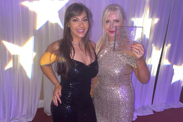 Award winner Jill Butler, right, with colleague Monique Wild at the North East Beauty Awards ceremony.