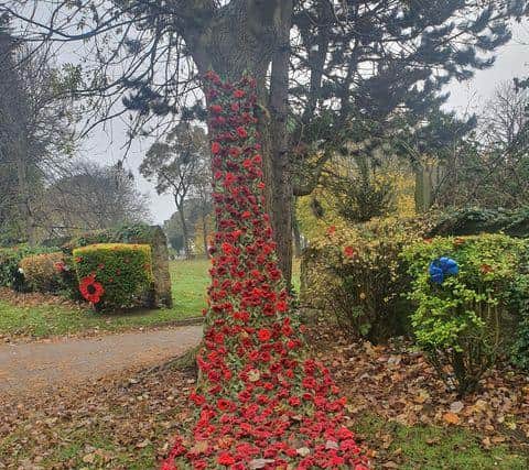 Handmade poppies are on display at Hebburn Cemetery.