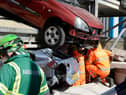 Crews work on a crash scene as part of the exercise.