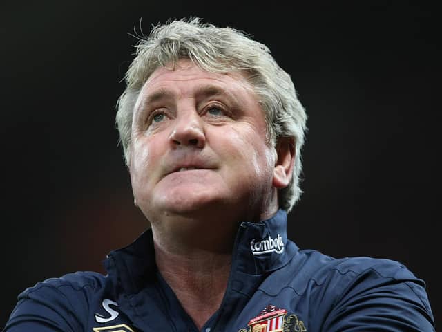 Steve Bruce of Sunderland watches from the touchline during the Barclays Premier League match between Manchester United and Sunderland at Old Trafford on November 5, 2011.