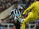 Newcastle United striker Alexander Isak in action against Leicester City.