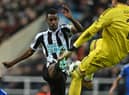 Newcastle United striker Alexander Isak in action against Leicester City.