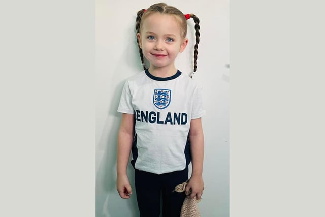 Orla, age 4, ready to cheer on England.