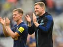 Newcastle head coach Eddie Howe and Matt Ritchie applaud fans after a pre-season game against Athletic Bilbao in July.