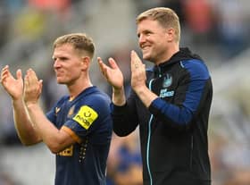 Newcastle head coach Eddie Howe and Matt Ritchie applaud fans after a pre-season game against Athletic Bilbao in July.