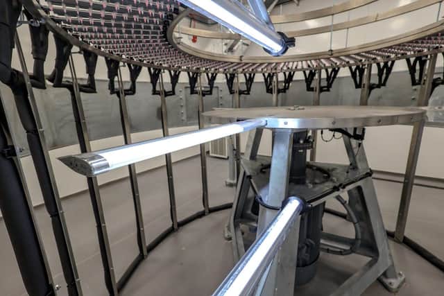 The Rain Erosion Tester equipment positioned in the middle of AkzoNobel’s purpose-built facility.